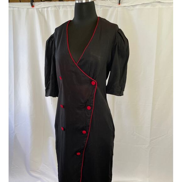 1980s Black Red Trim Wiggle Dress by Cactus NYC – Size 14 – Pinup Style - Picture 14 of 16